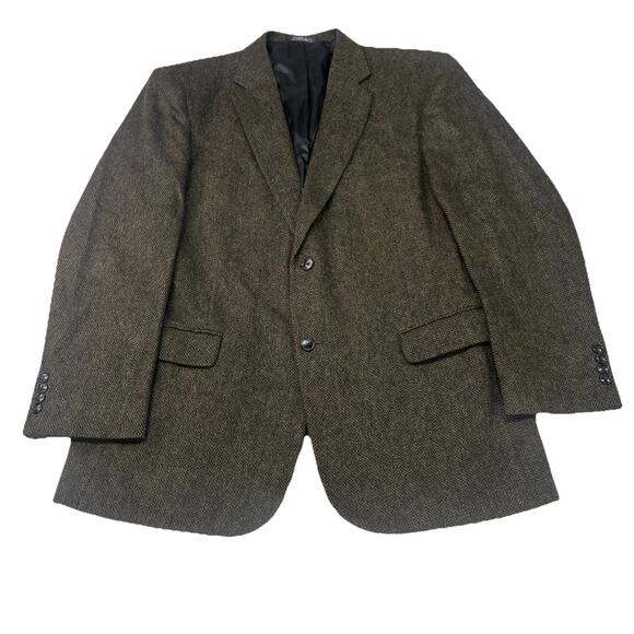 Vintage Barrington Tweed 100% Wool Blazer Jacket Mens 42L Brown Office Preppy - Picture 1 of 16